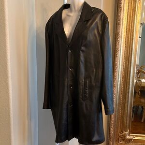 Men's Black Leather Coat 45” length